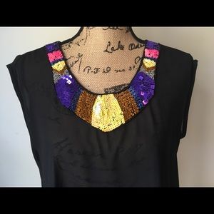 Potter’s Pot Sheer Black Top with Sequins, Small